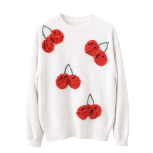 Jersey de Punto Bordado con Cerezas