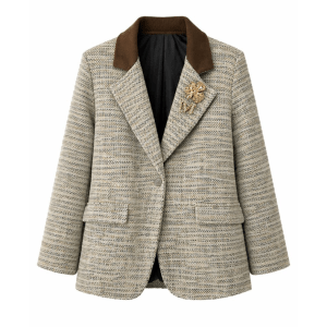 Blazer tweed con broche dorado