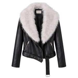 Chaqueta Biker Piel con Cuello de Pelo