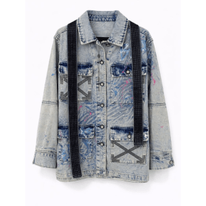 Chaqueta Denim Oversize con Tirantes Decorativos y Detalles Artísticos