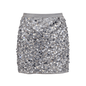 Falda Corta Plateada con Lentejuelas