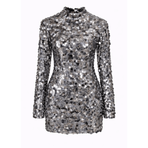 Vestido Corto de Lentejuelas Plateadas